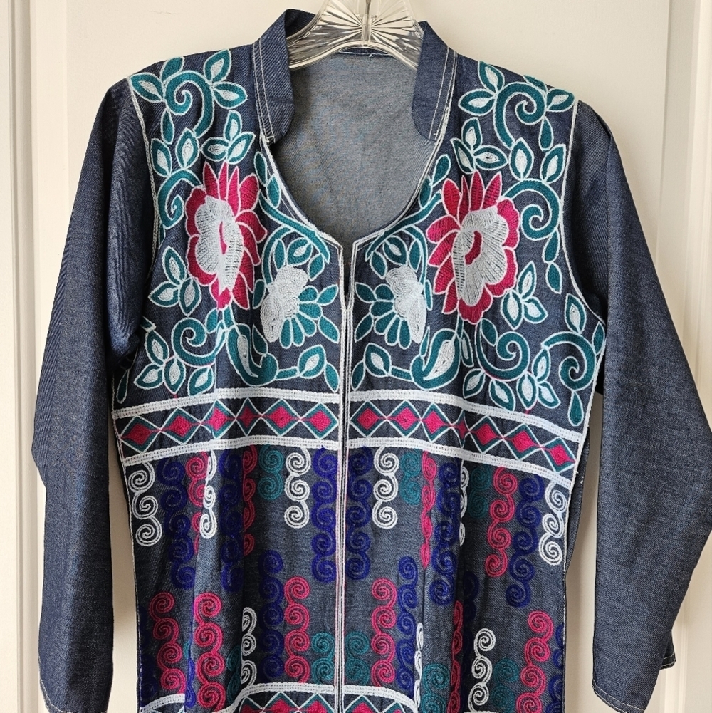 Embroidered Denim Tunic Dress - Picture 2 of 6